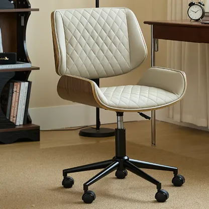 Beige Upholstered Armless Swivel Office Chair Adjustable Image - 2