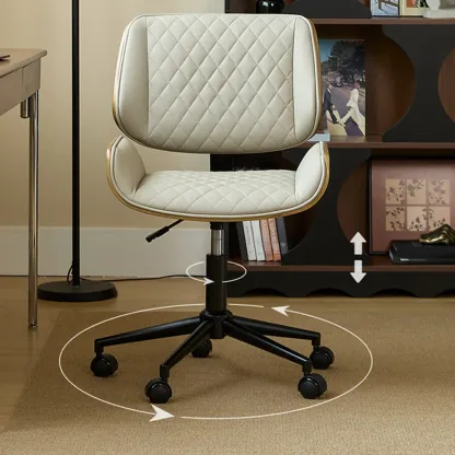 Beige Upholstered Armless Swivel Office Chair Adjustable Image - 3