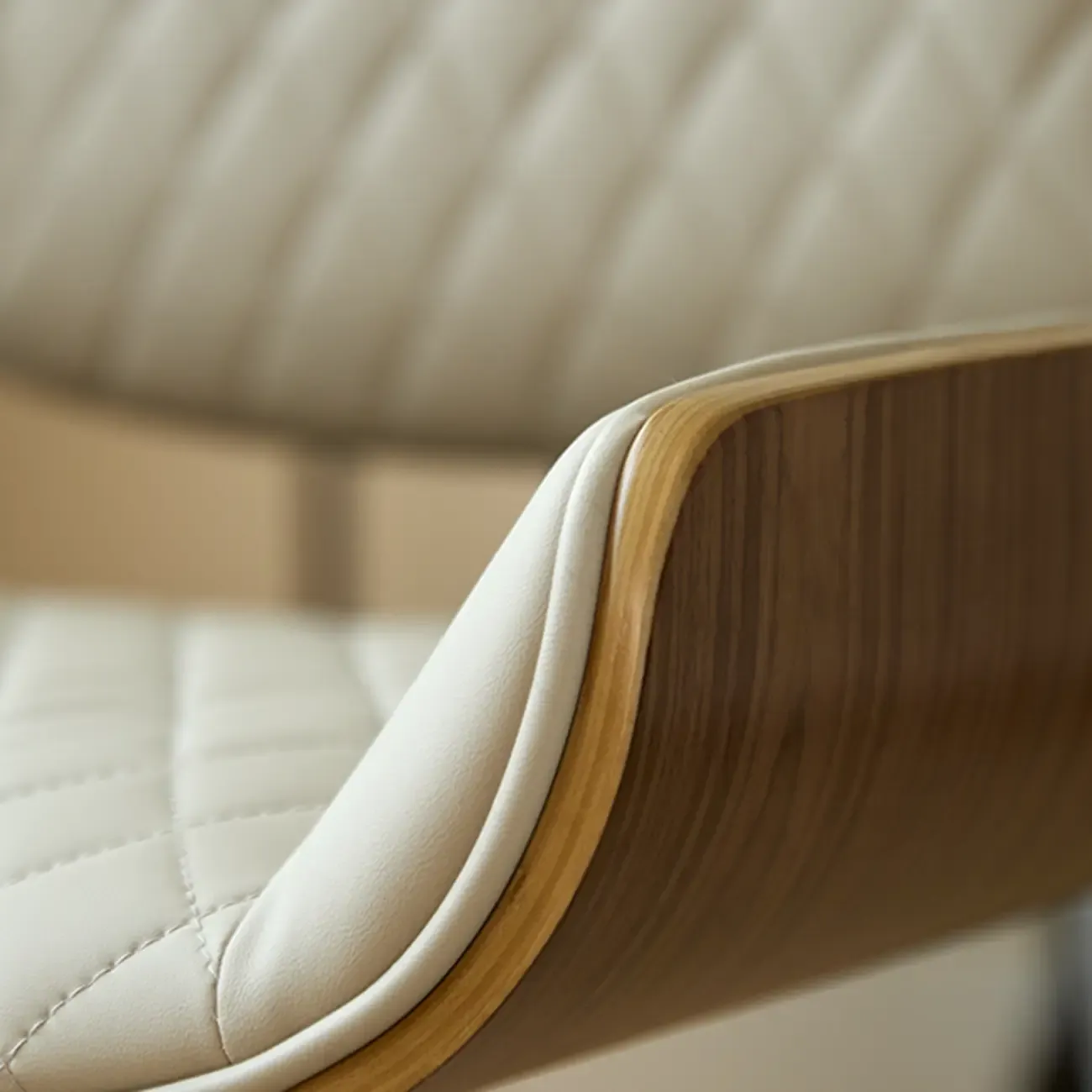 Beige Upholstered Armless Swivel Office Chair Adjustable Image - 8