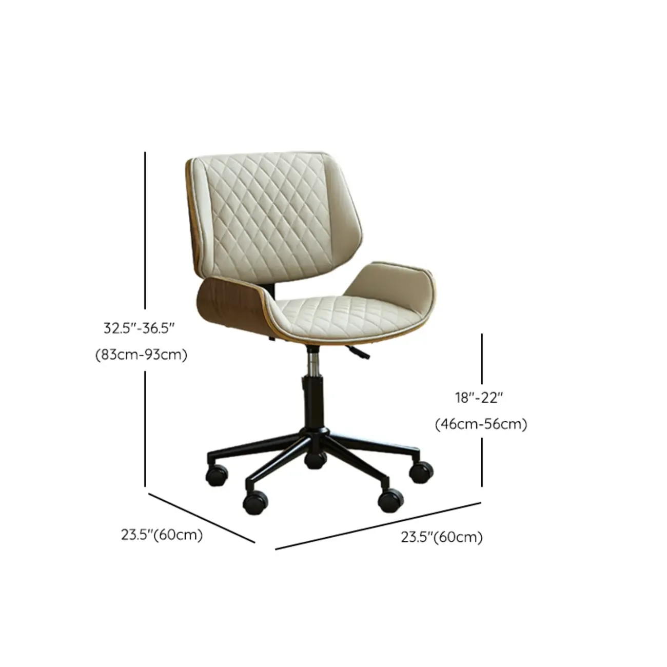 Beige Upholstered Armless Swivel Office Chair Adjustable #size