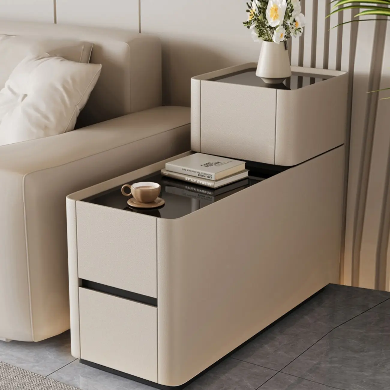 Rectangular 3-drawer Glossy Wood Block Modern Side Table Image - 2 | homeyfad