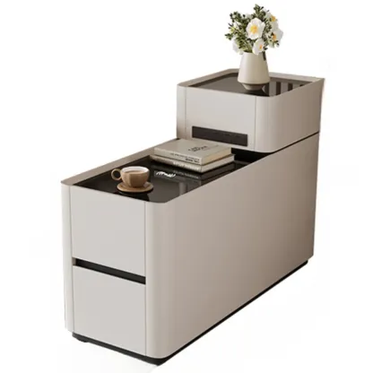 Rectangular 3-drawer Glossy Wood Block Modern Side Table Image - 4