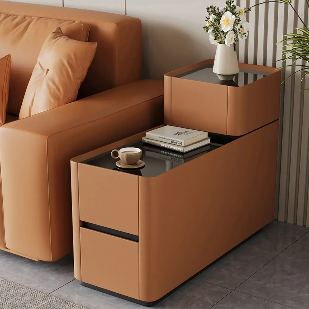 Rectangular 3-drawer Glossy Wood Block Modern Side Table Image - 5