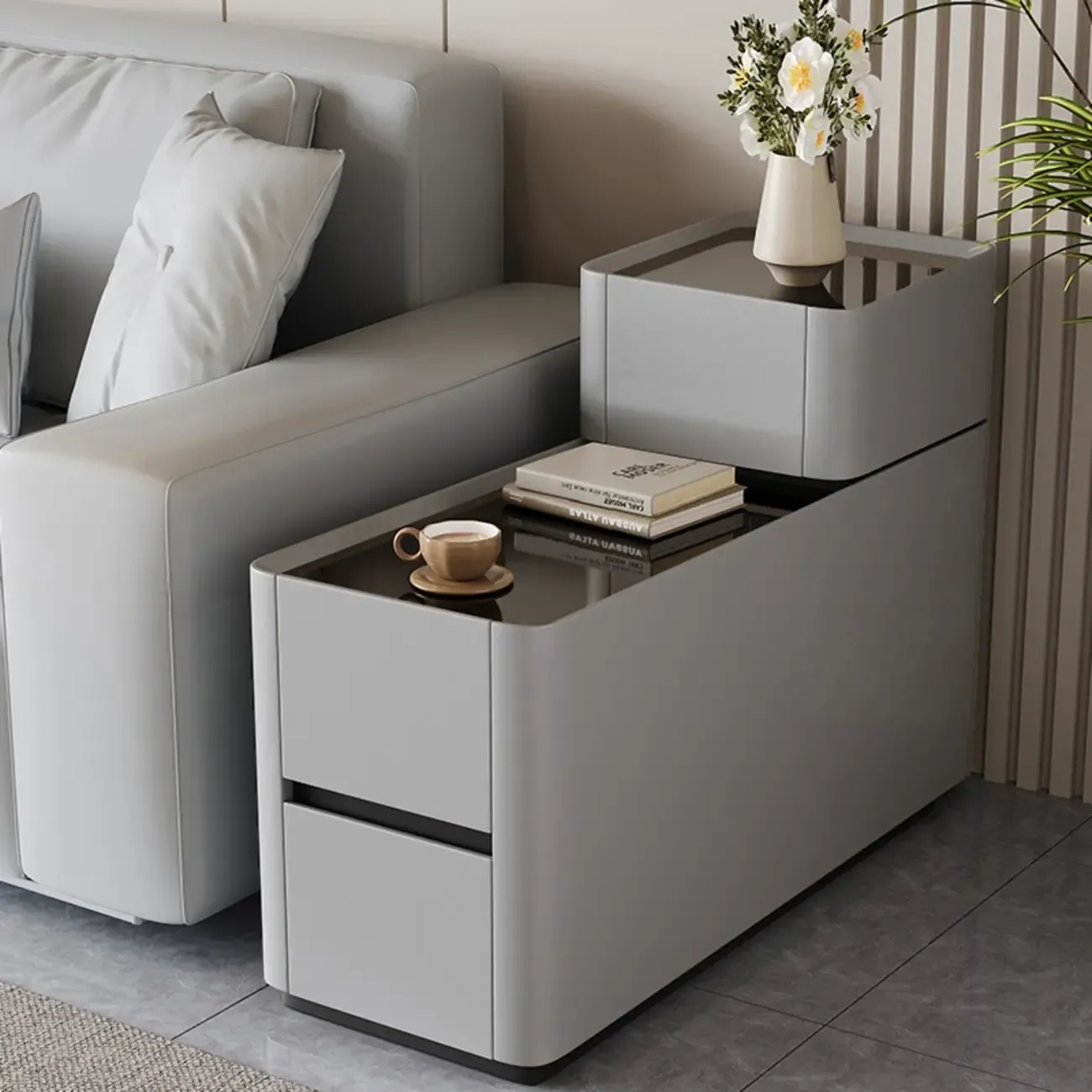 Rectangular 3-drawer Glossy Wood Block Modern Side Table Image - 7