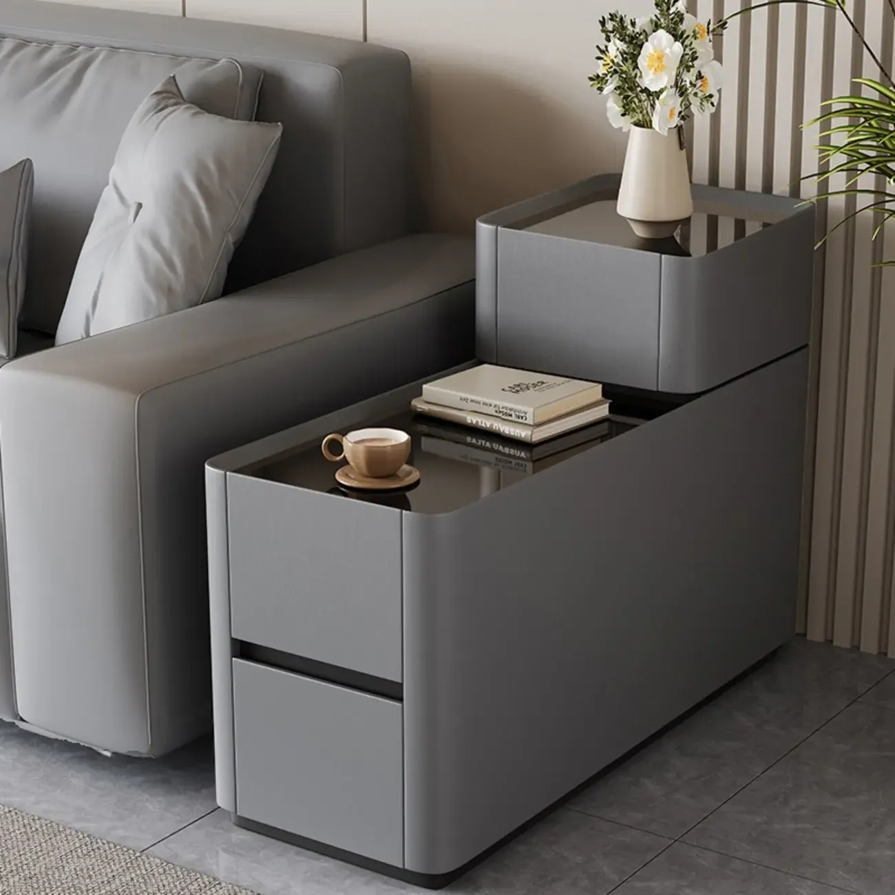 Rectangular 3-drawer Glossy Wood Block Modern Side Table Image - 9