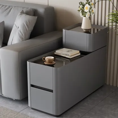 Rectangular 3-drawer Glossy Wood Block Modern Side Table Image - 9