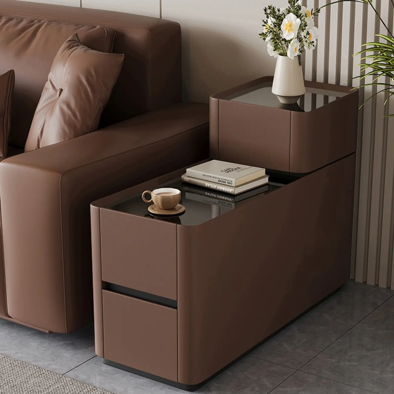 Rectangular 3-drawer Glossy Wood Block Modern Side Table Image - 11 | homeyfad