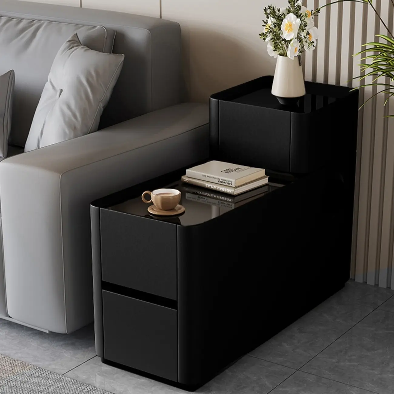 Rectangular 3-drawer Glossy Wood Block Modern Side Table Image - 12 | homeyfad
