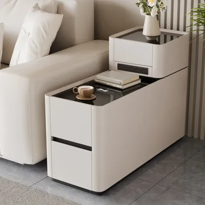 Rectangular 3-drawer Glossy Wood Block Modern Side Table Image - 13