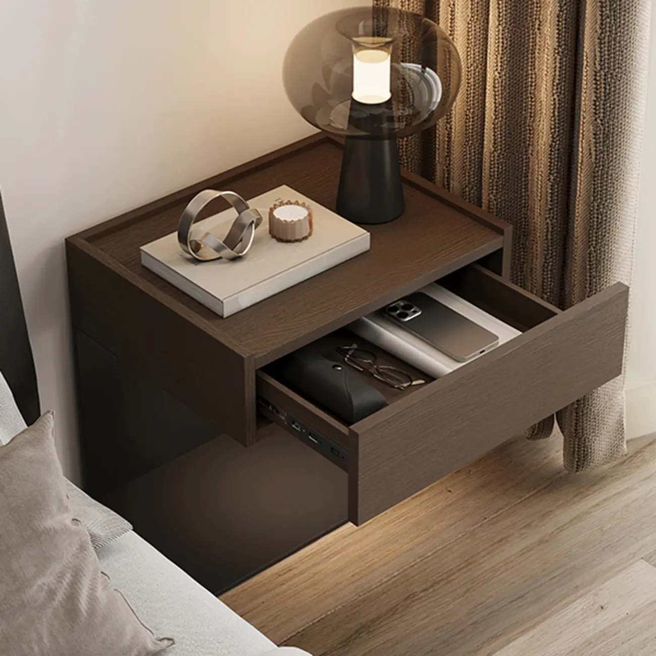 Modern Composite Wood Nightstand with Drawer Storage Image - 8 | homeyfad