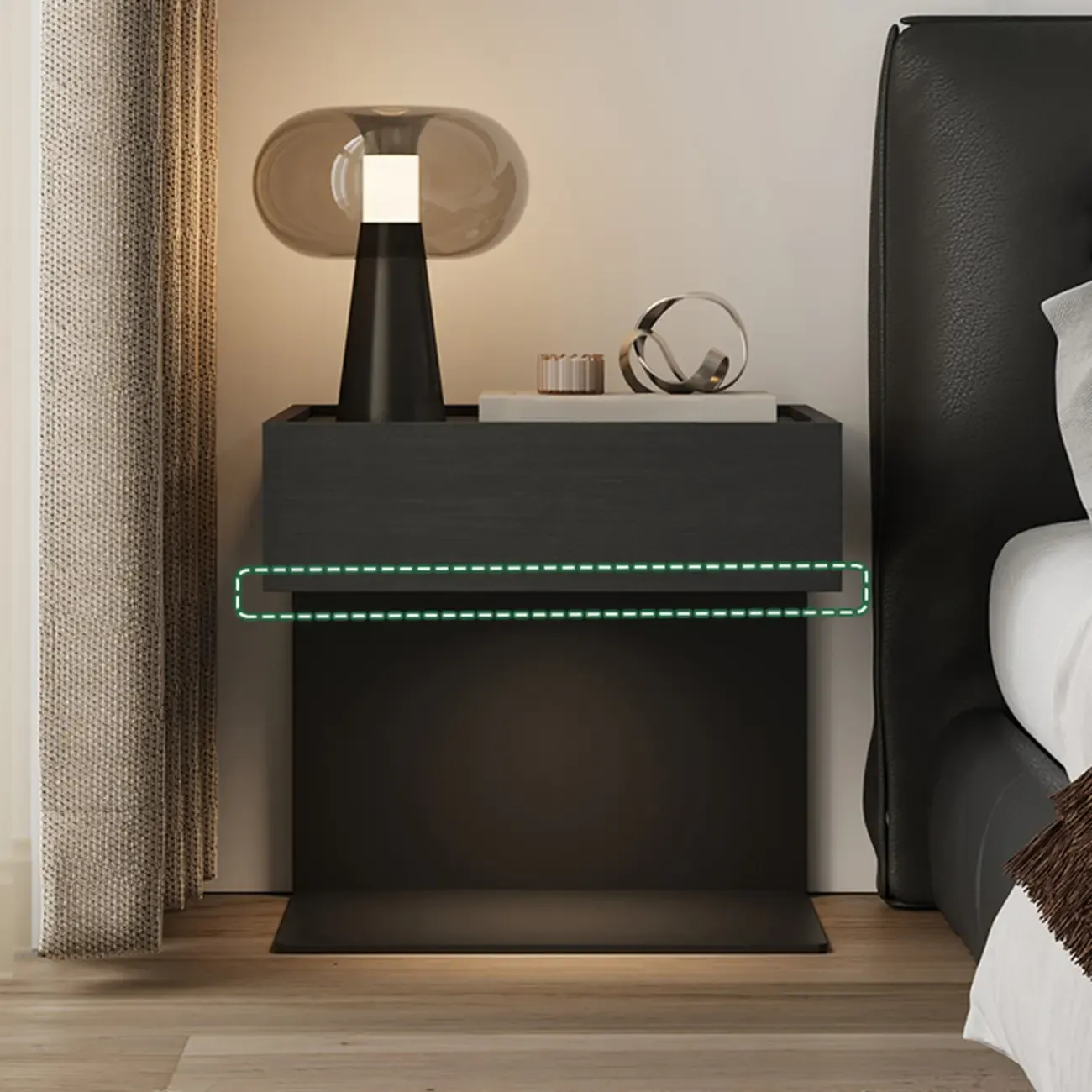 Modern Composite Wood Nightstand with Drawer Storage Image - 10