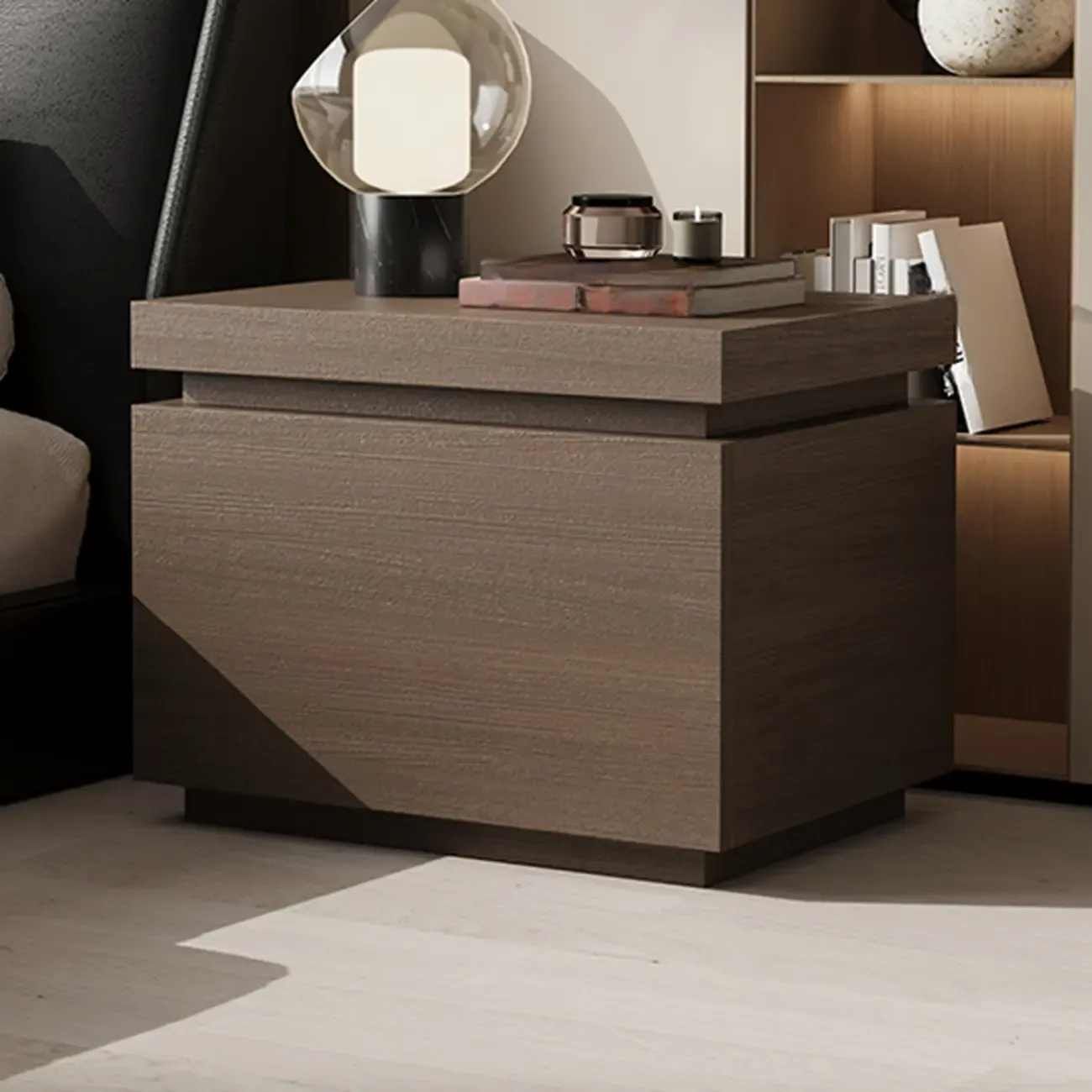 Dark Walnut Wood 1-drawer Nightstand with Laminate Top Image - 1