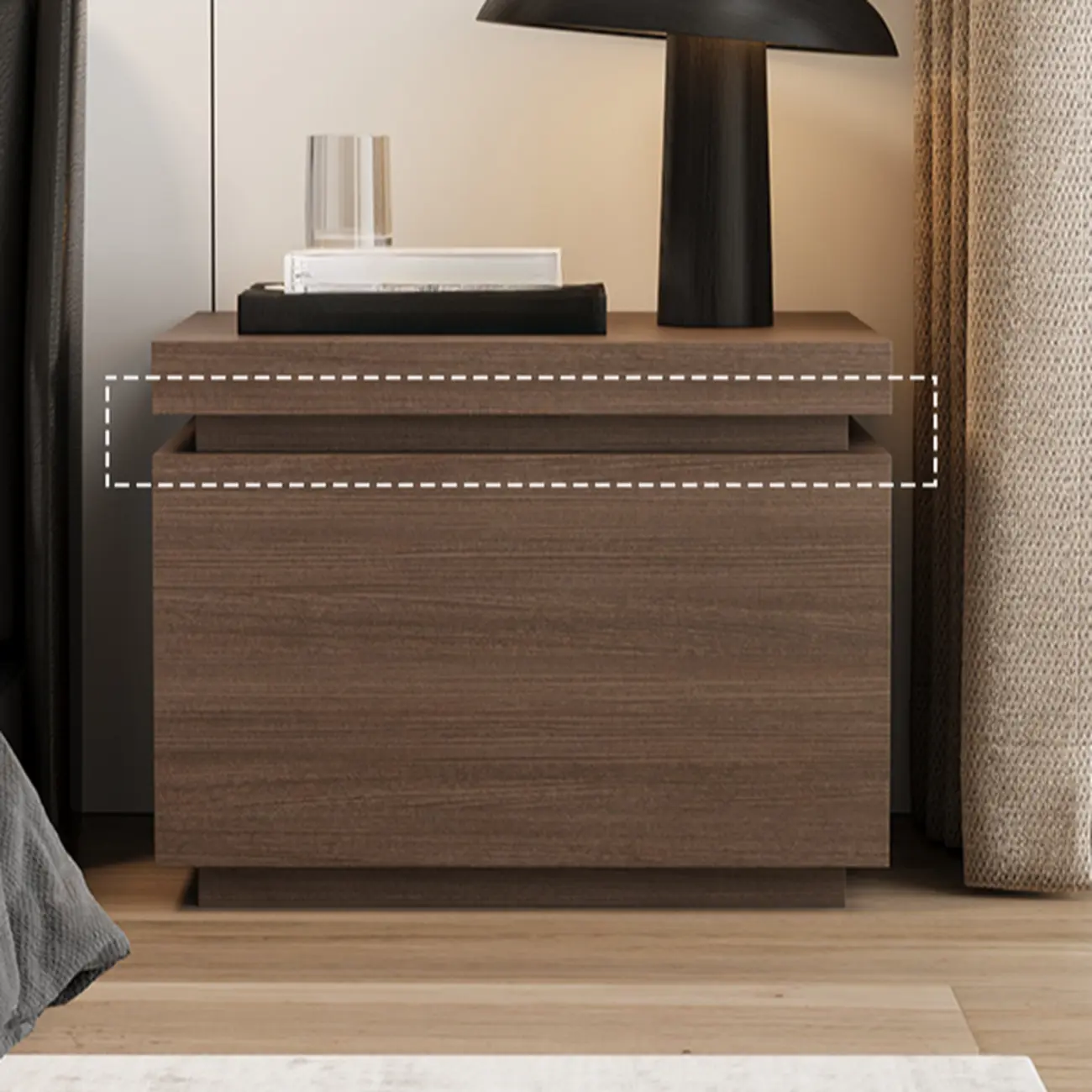 Dark Walnut Wood 1-drawer Nightstand with Laminate Top Image - 4 | homeyfad