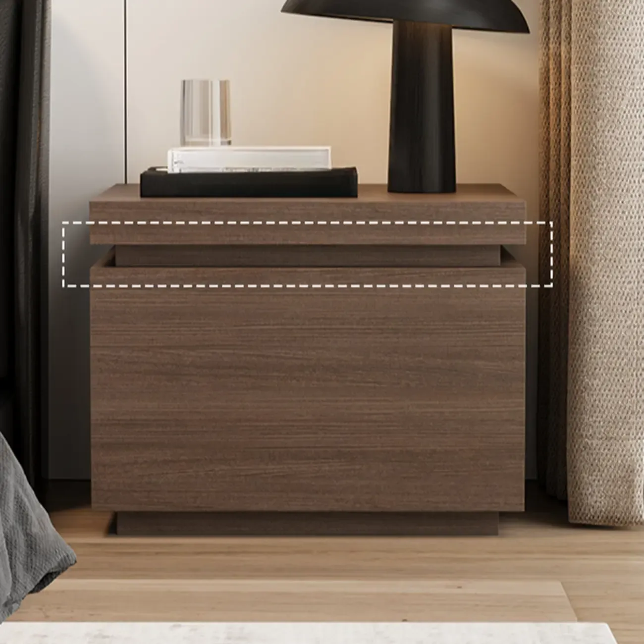 Dark Walnut Wood 1-drawer Nightstand with Laminate Top Image - 4