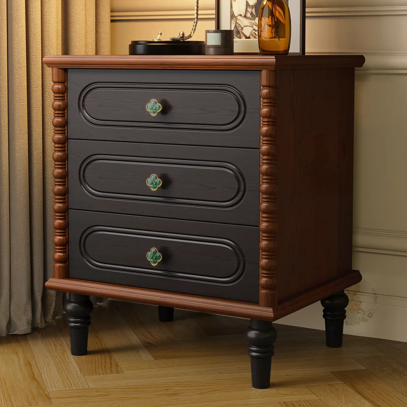 Mid Century Modern Wooden 3-drawer Nightstand with Legs Image - 1 | homeyfad