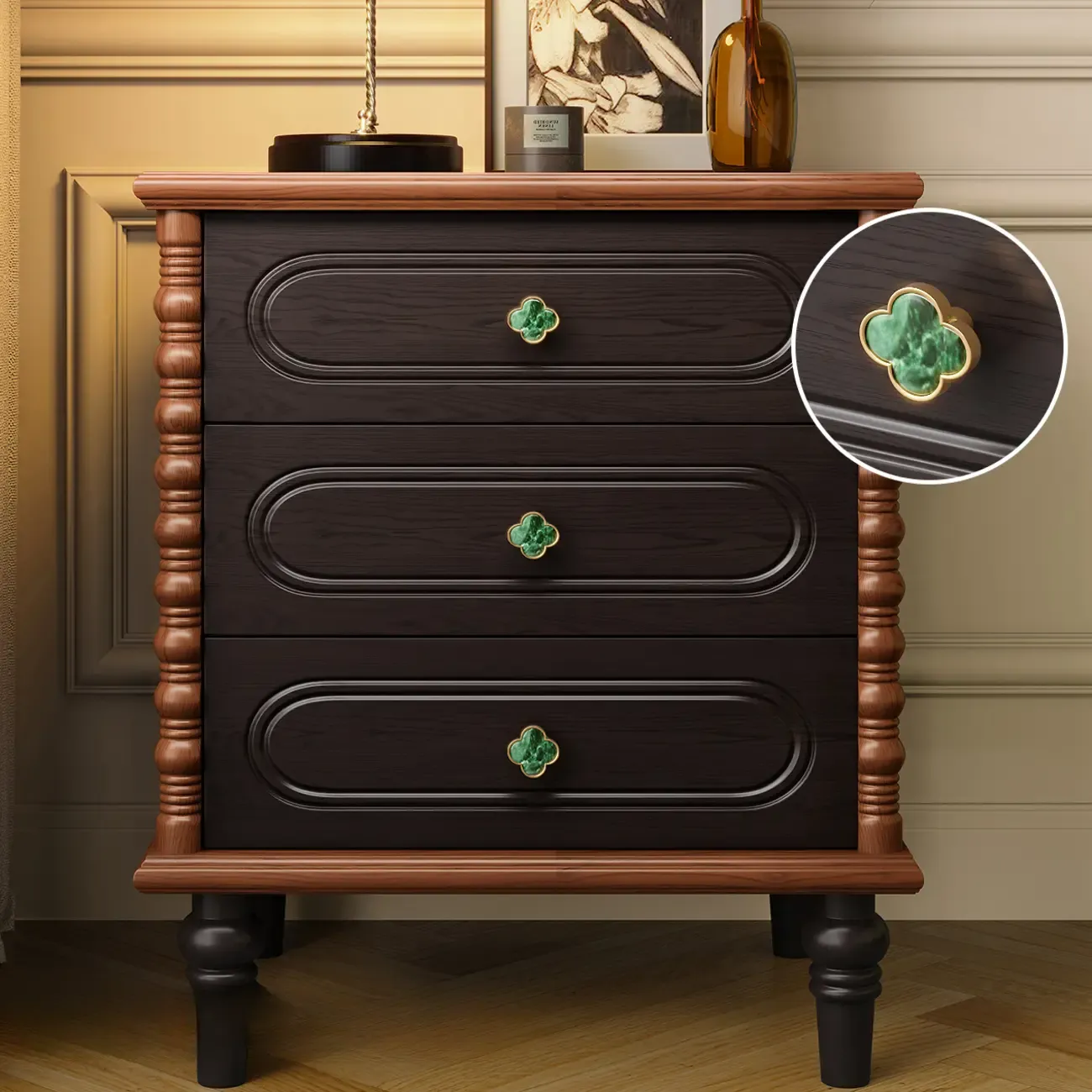 Mid Century Modern Wooden 3-drawer Nightstand with Legs Image - 2