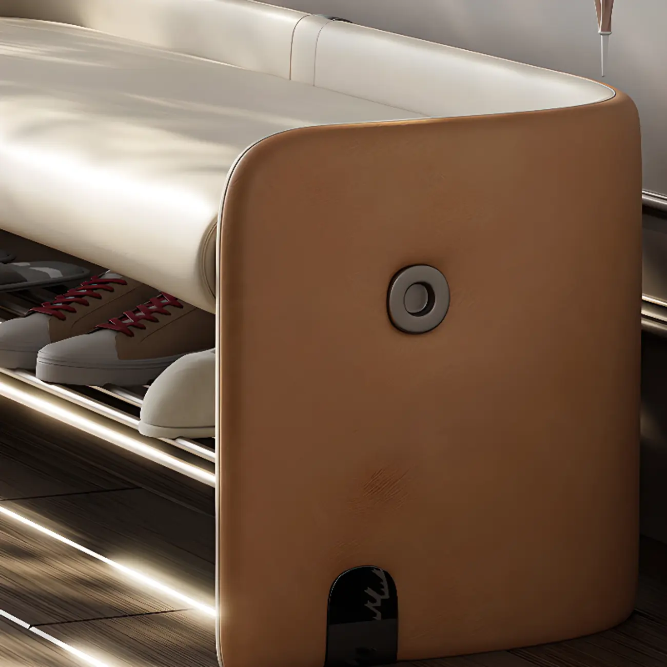 Minimalist Cushioned Upholstered Entryway Bench With Shelves Image - 8 | homeyfad