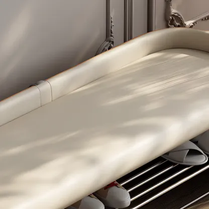 Minimalist Cushioned Upholstered Entryway Bench With Shelves Image - 9