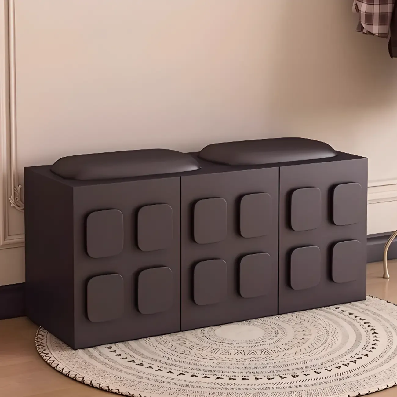 Contemporary Black Upholstered Entry Bench Storage Included Image - 1