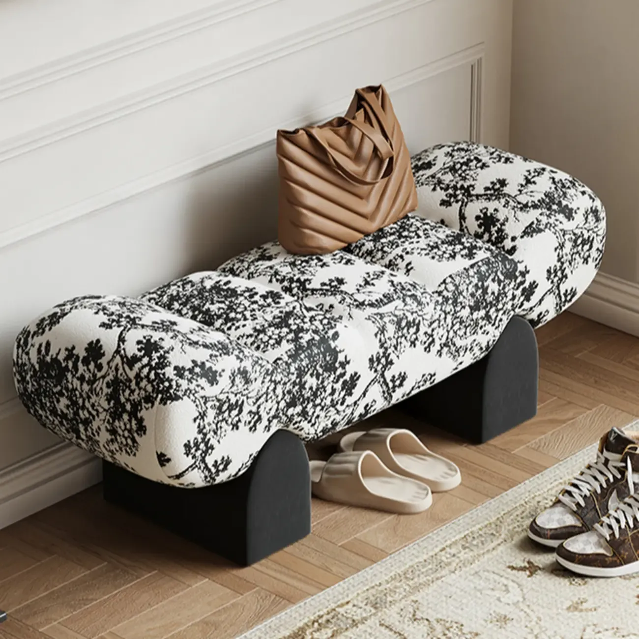 Modern Toil/animal Print Upholstered Entryway Bench Image - 1