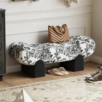 Modern Toil/animal Print Upholstered Entryway Bench Image - 2