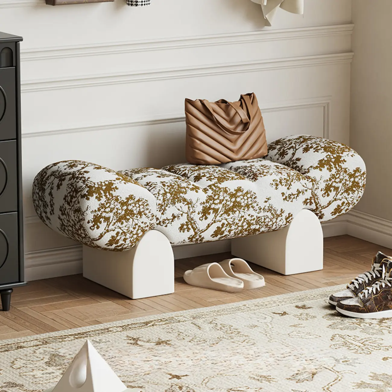 Modern Toil/animal Print Upholstered Entryway Bench Image - 3 | homeyfad