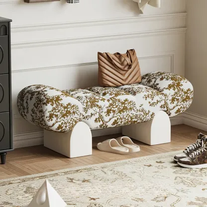 Modern Toil/animal Print Upholstered Entryway Bench Image - 3