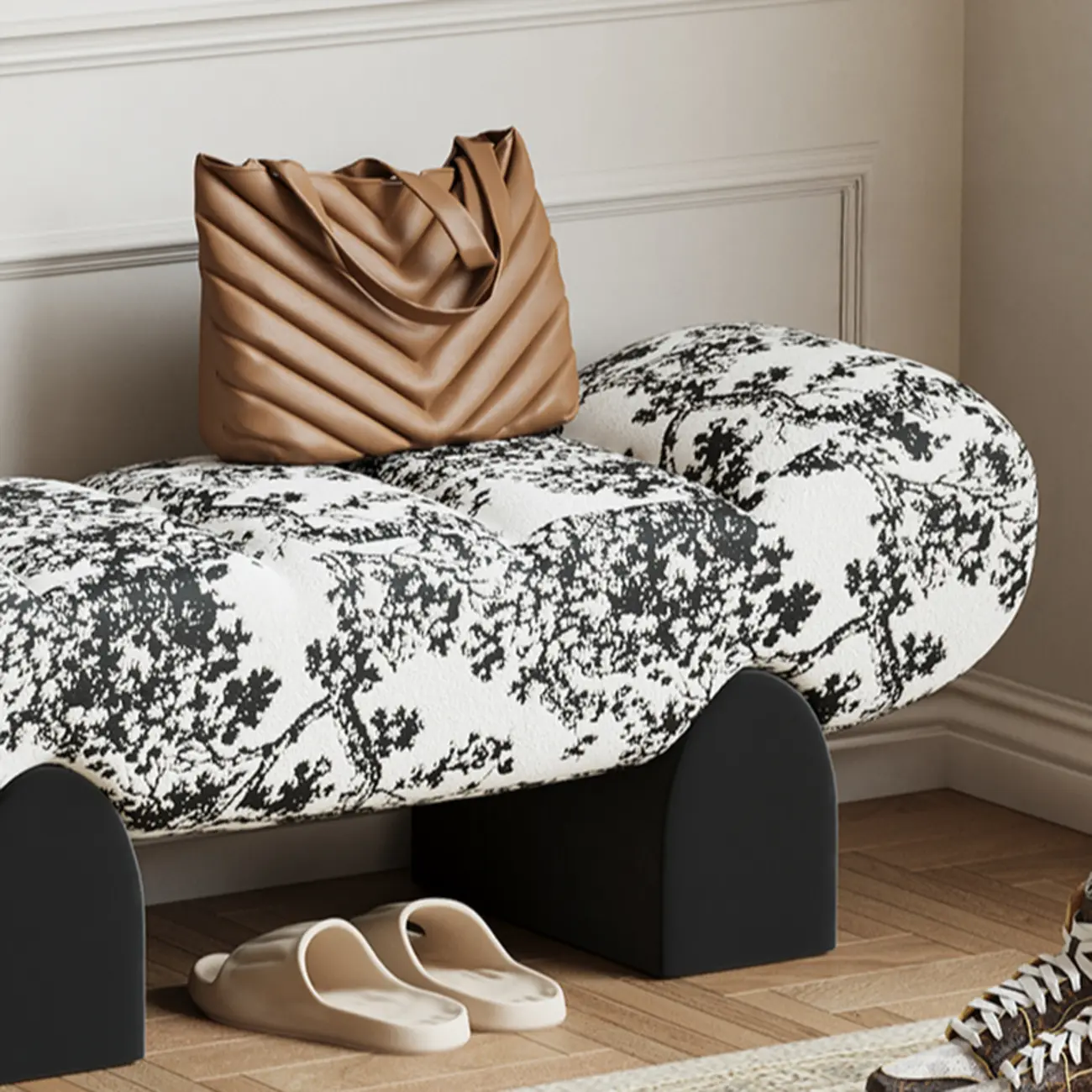 Modern Toil/animal Print Upholstered Entryway Bench Image - 4 | homeyfad