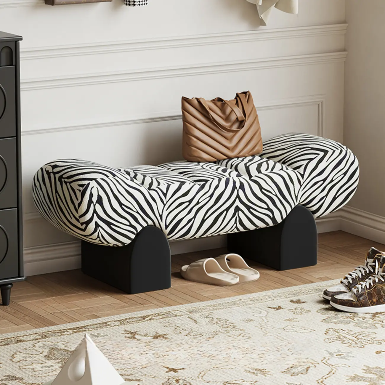 Modern Toil/animal Print Upholstered Entryway Bench Image - 7 | homeyfad