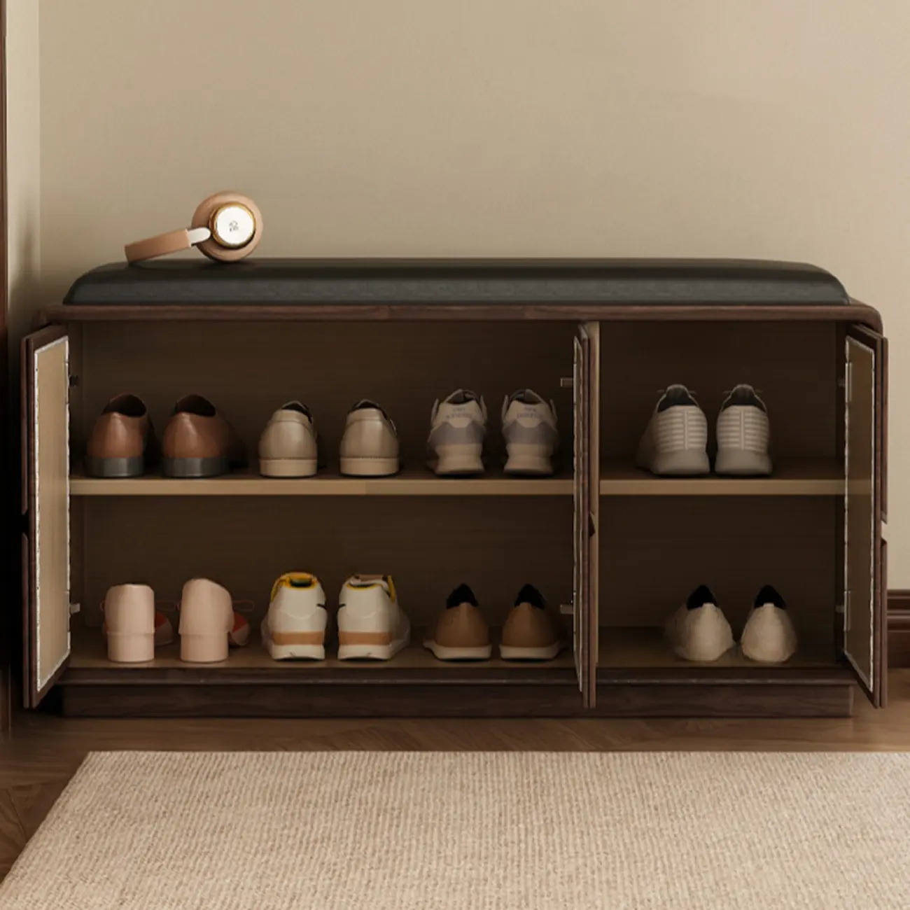 2-tier Modern Upholstered Shoe Bench With Storage Image - 1 | homeyfad