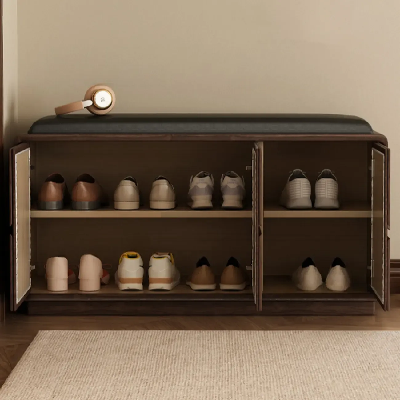 2-tier Modern Upholstered Shoe Bench With Storage Image - 1