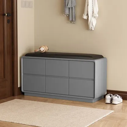 2-tier Modern Upholstered Shoe Bench With Storage Image - 3