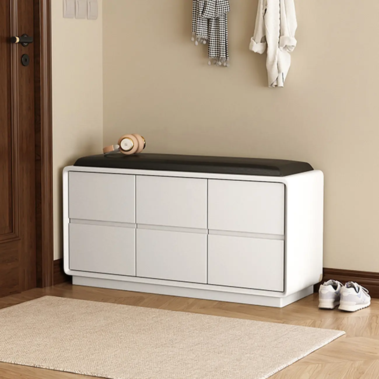 2-tier Modern Upholstered Shoe Bench With Storage Image - 5 | homeyfad