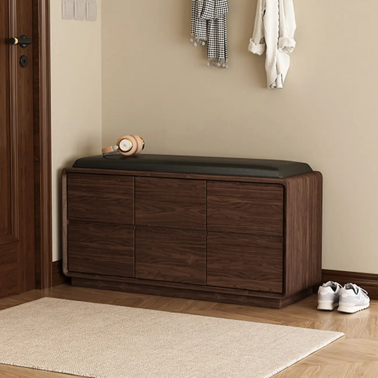 2-tier Modern Upholstered Shoe Bench With Storage Image - 12 | homeyfad