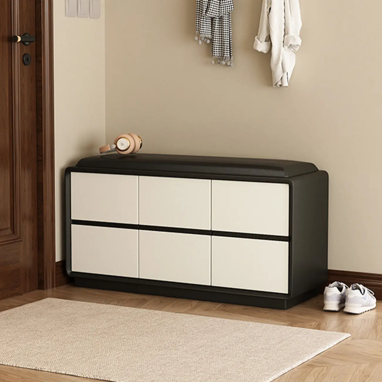 2-tier Modern Upholstered Shoe Bench With Storage Image - 14 | homeyfad