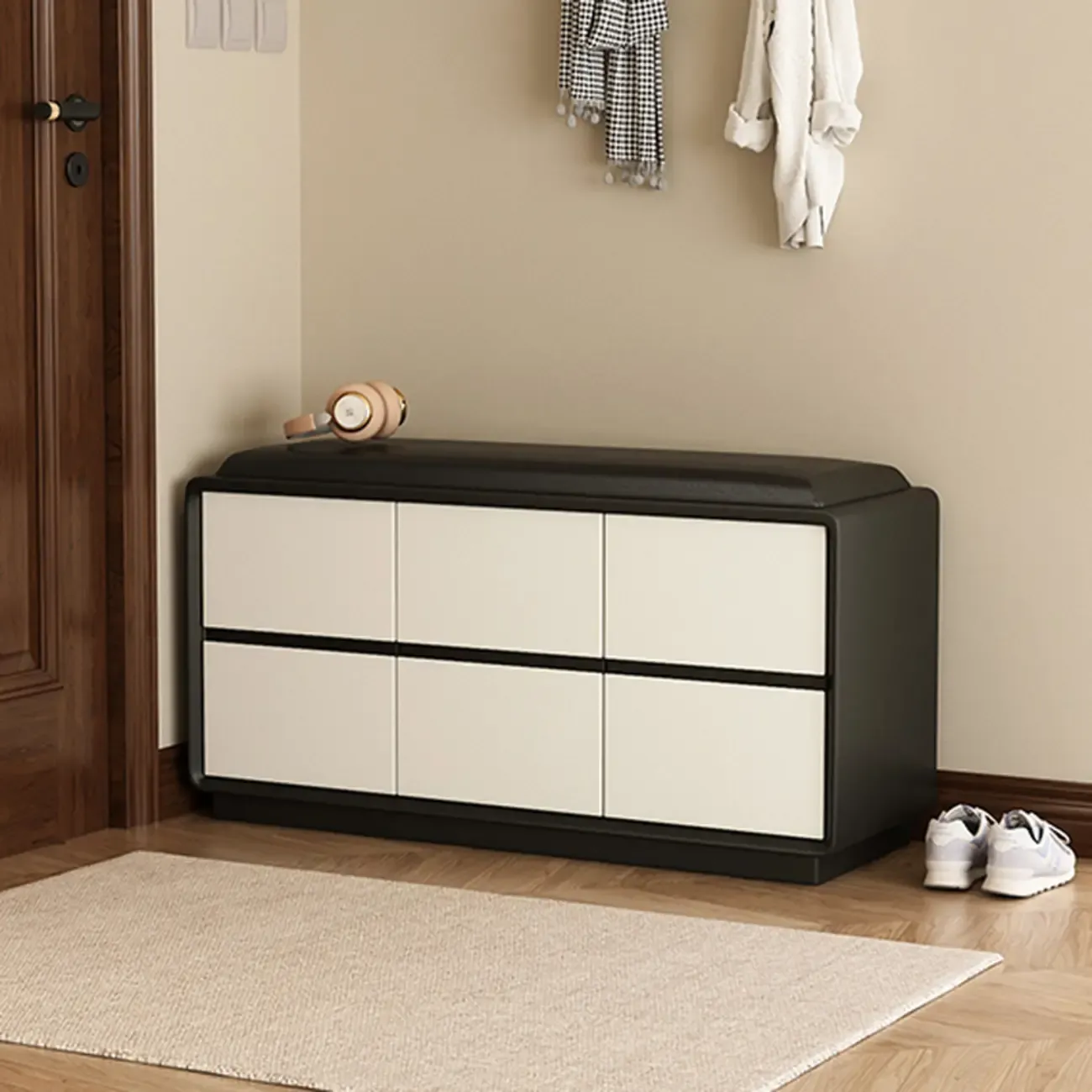 2-tier Modern Upholstered Shoe Bench With Storage Image - 14