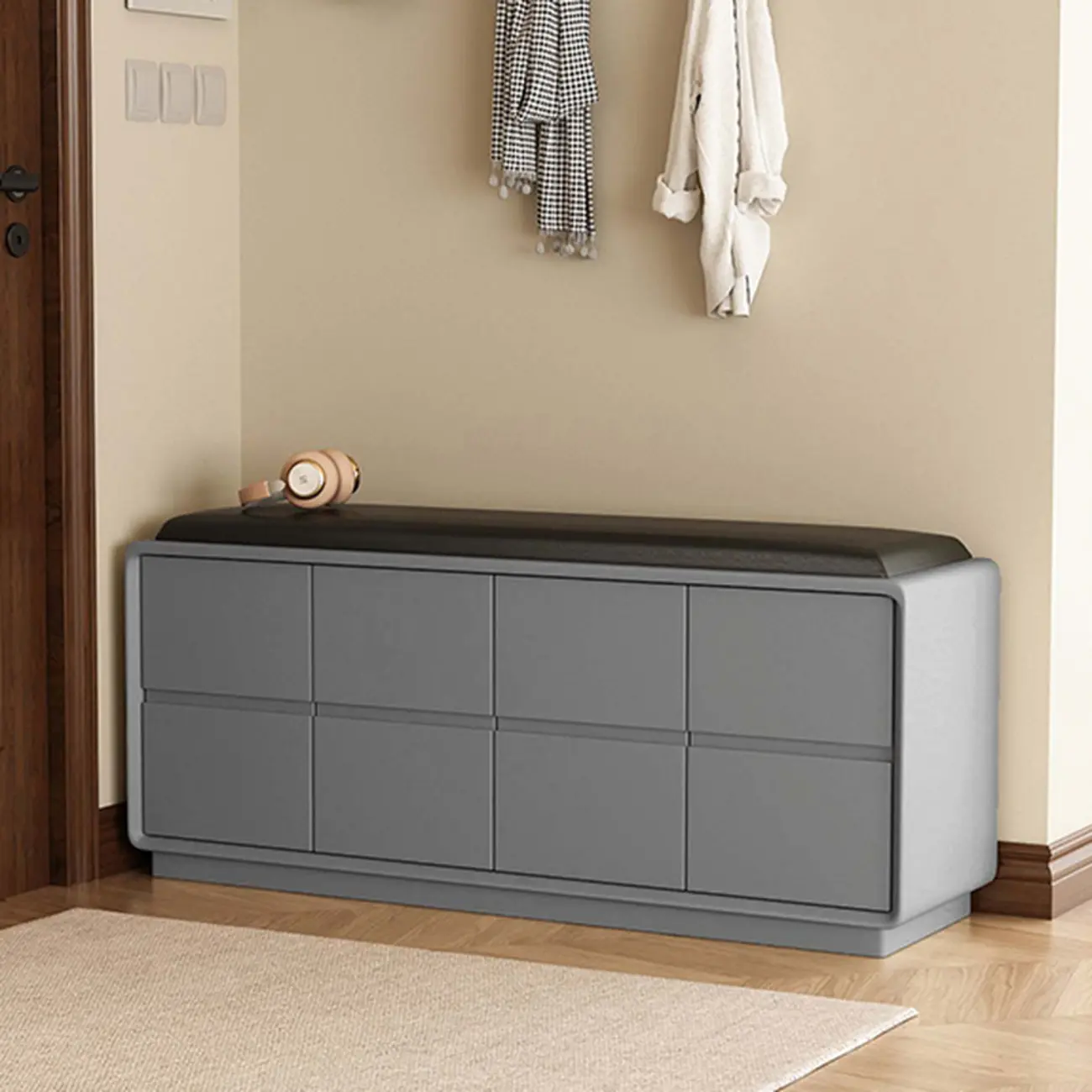 2-tier Modern Upholstered Shoe Bench With Storage Image - 16 | homeyfad