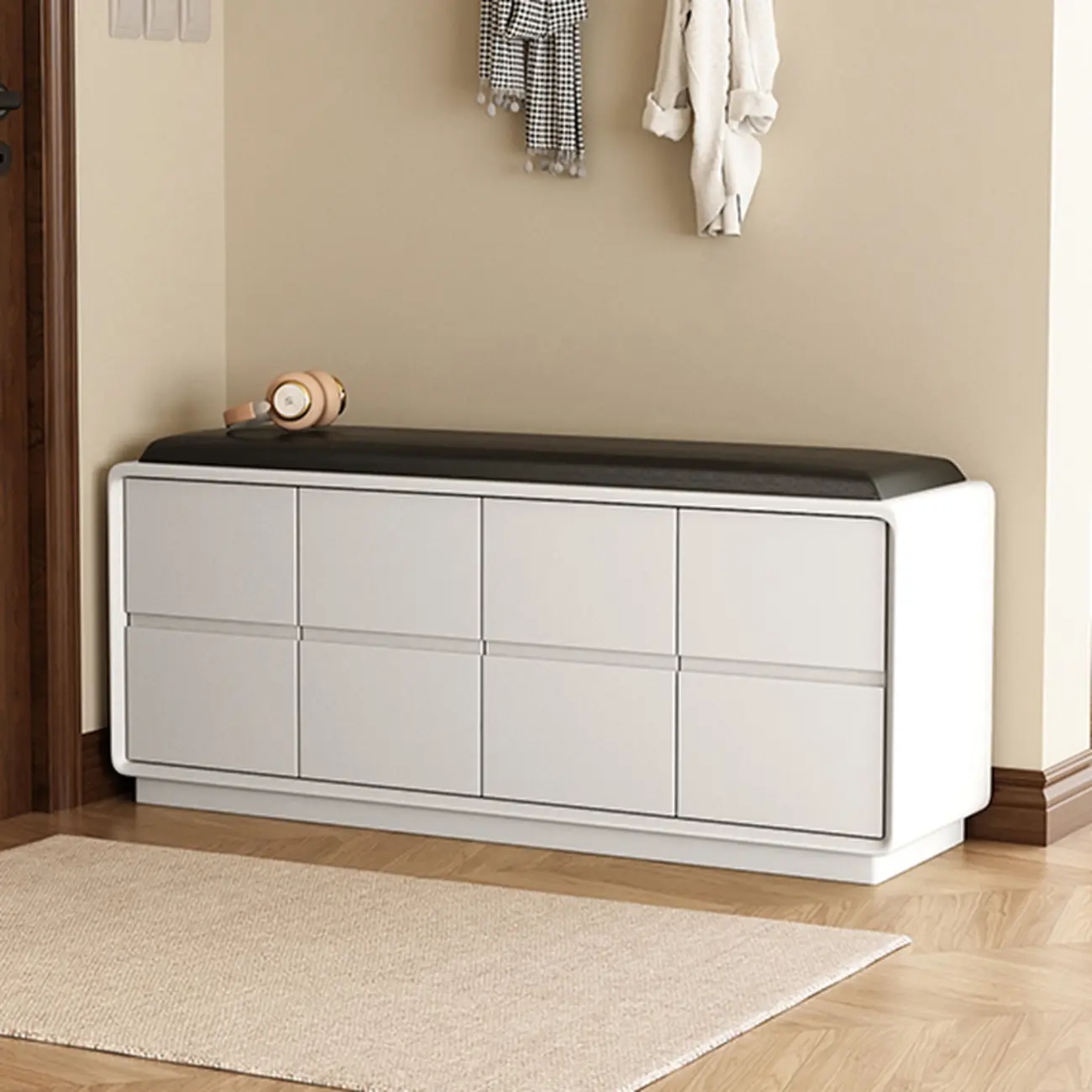 2-tier Modern Upholstered Shoe Bench With Storage Image - 19 | homeyfad