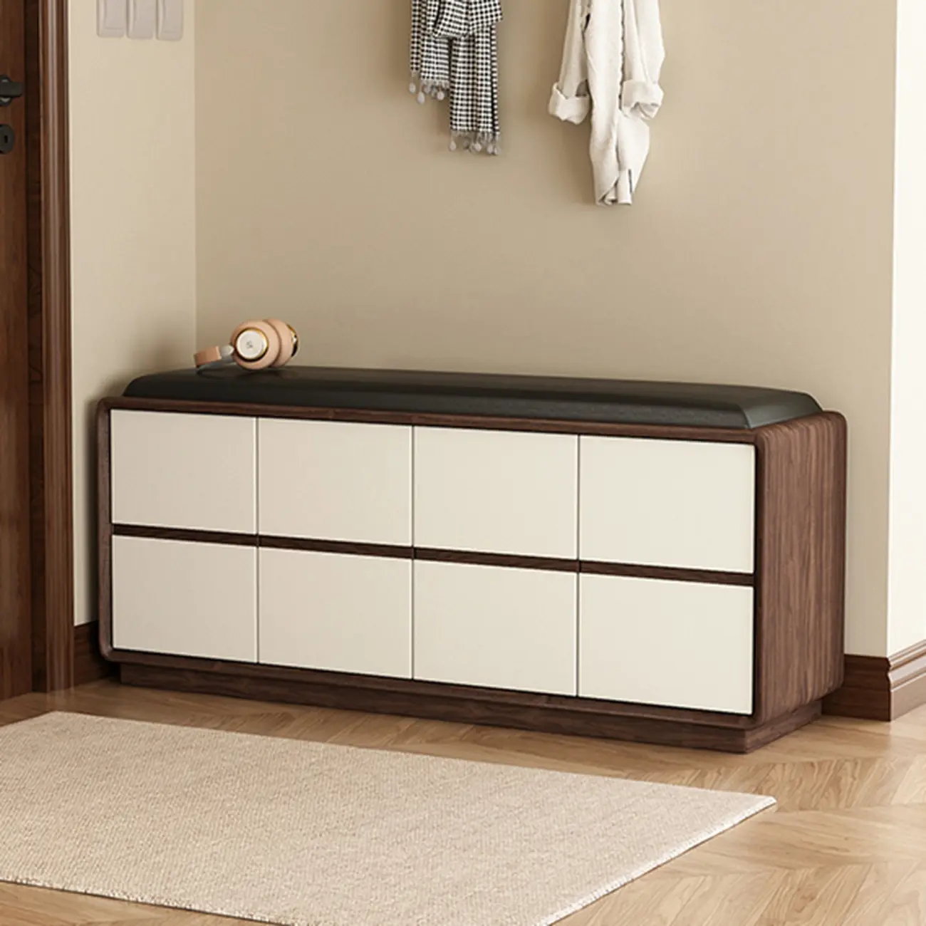 2-tier Modern Upholstered Shoe Bench With Storage Image - 20 | homeyfad