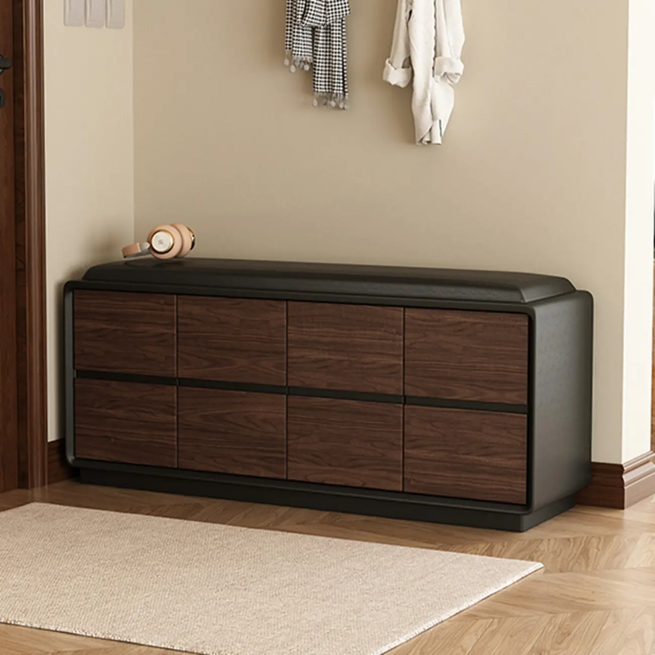 2-tier Modern Upholstered Shoe Bench With Storage Image - 21 | homeyfad