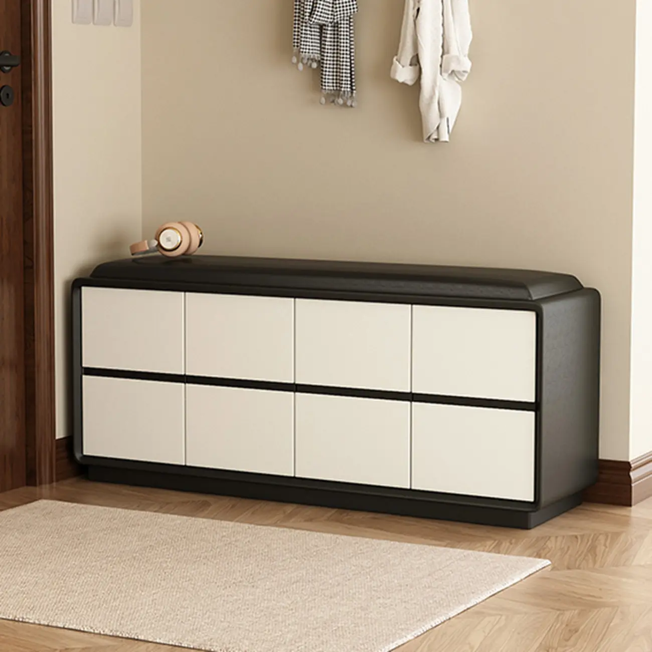 2-tier Modern Upholstered Shoe Bench With Storage Image - 22 | homeyfad