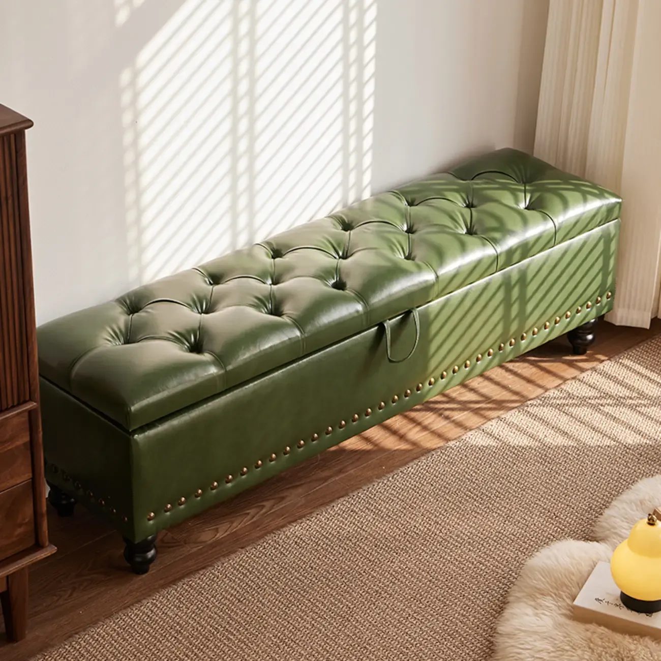 Traditional Upholstered Leather Bedroom Bench Flip-top Design Image - 7