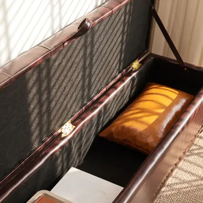 Traditional Upholstered Leather Bedroom Bench Flip-top Design Image - 10