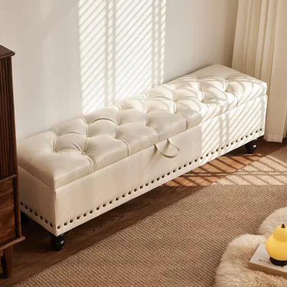 Traditional Upholstered Leather Bedroom Bench Flip-top Design Image - 11