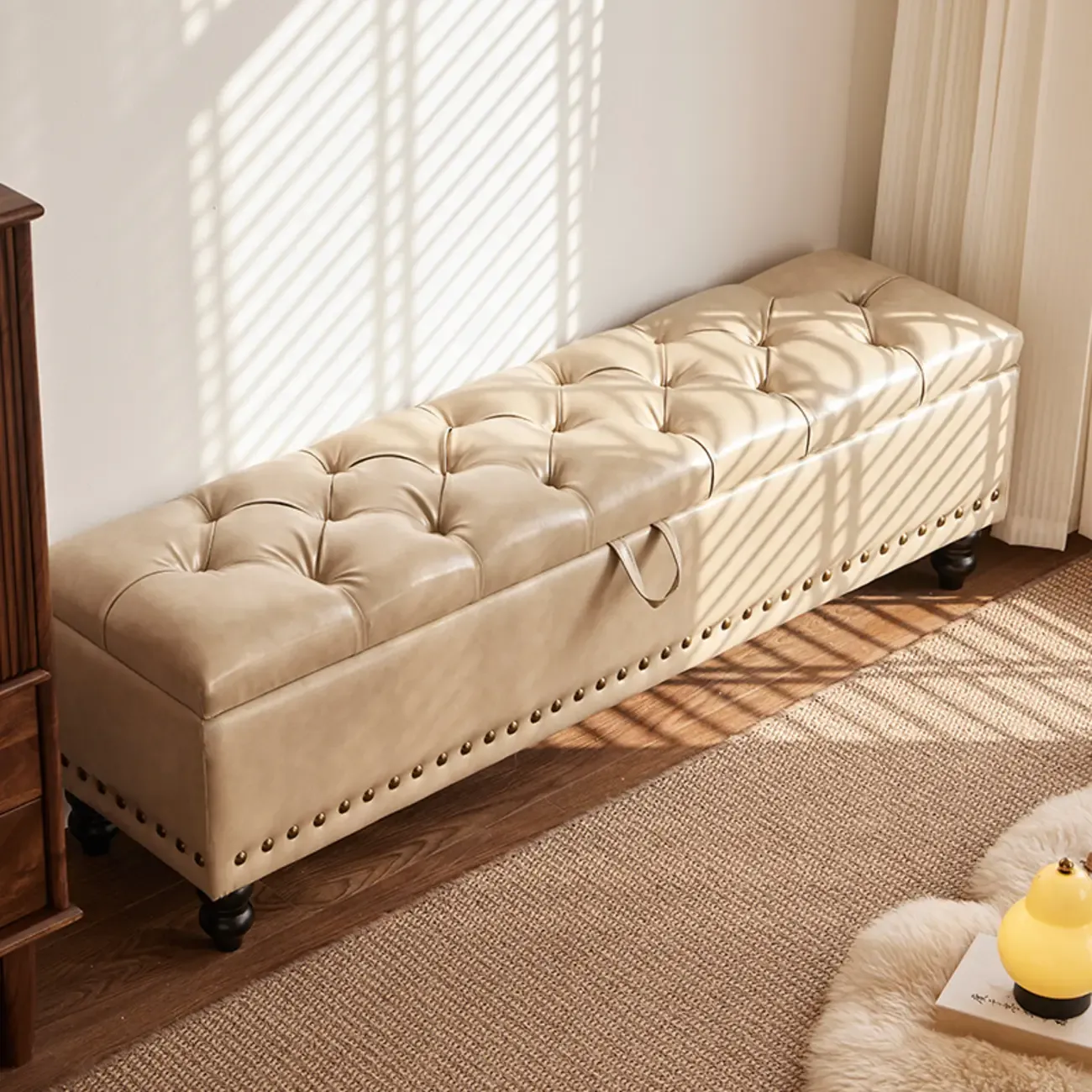 Traditional Upholstered Leather Bedroom Bench Flip-top Design Image - 13