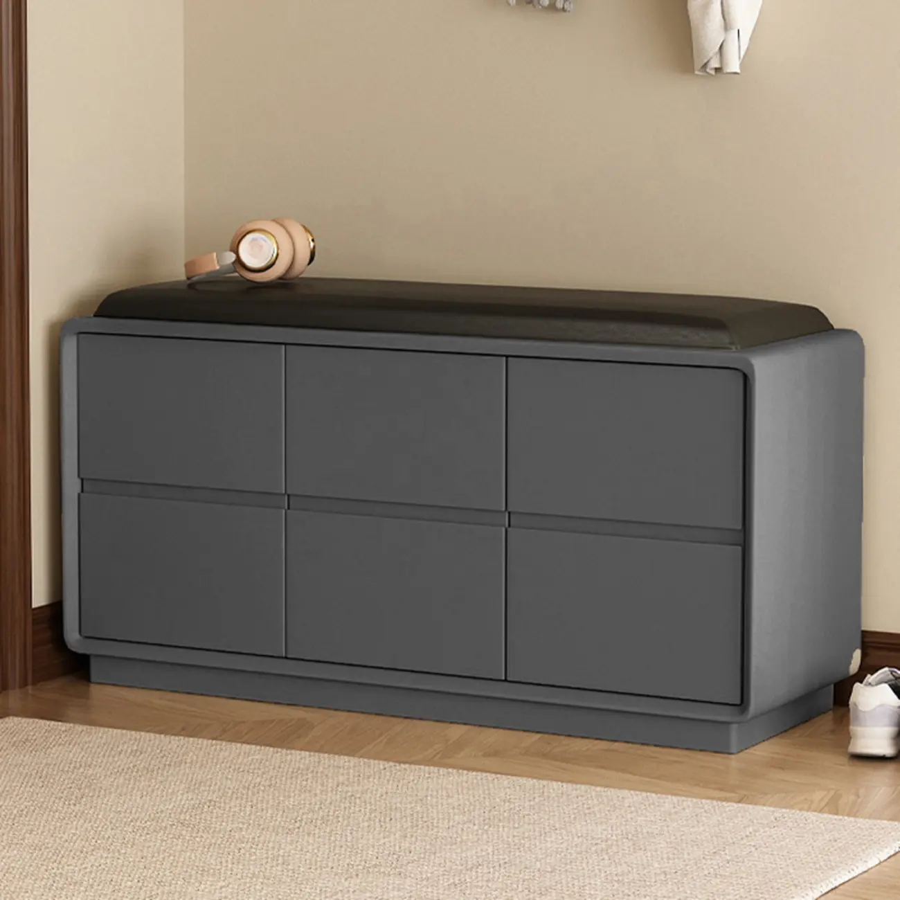 Minimalist Entryway 2-tier Upholstered Shoe Storage Bench Image - 1 | homeyfad