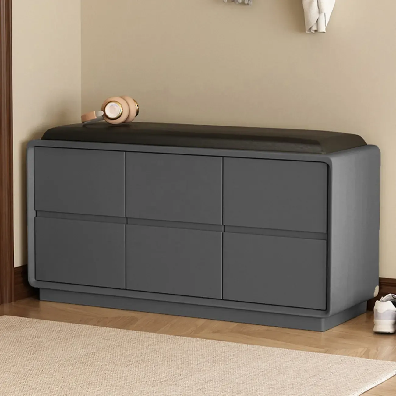 Minimalist Entryway 2-tier Upholstered Shoe Storage Bench Image - 1