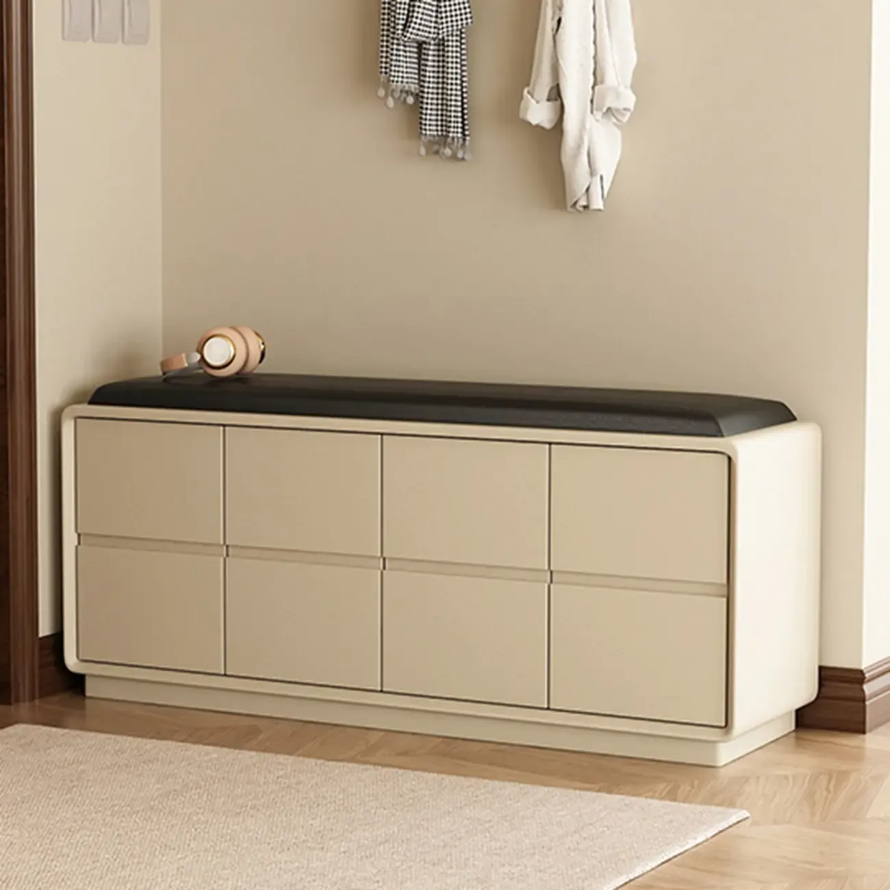 Minimalist Entryway 2-tier Upholstered Shoe Storage Bench Image - 3