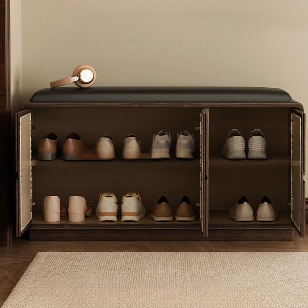 Minimalist Entryway 2-tier Upholstered Shoe Storage Bench Image - 4 | homeyfad