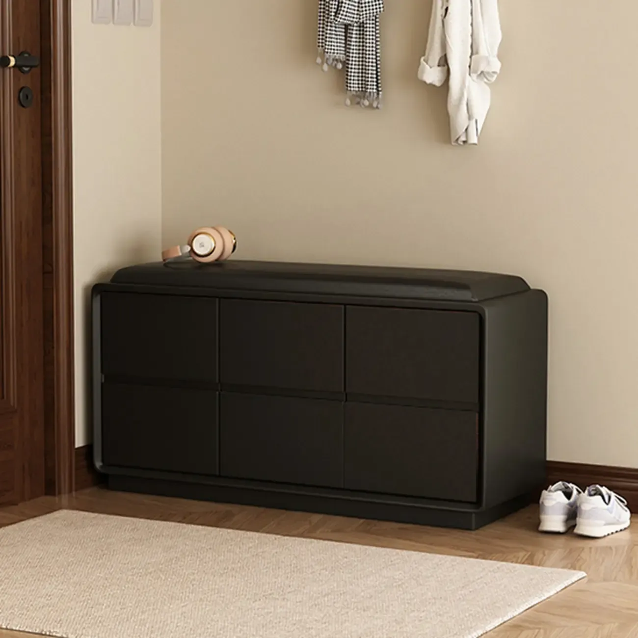 Minimalist Entryway 2-tier Upholstered Shoe Storage Bench Image - 5